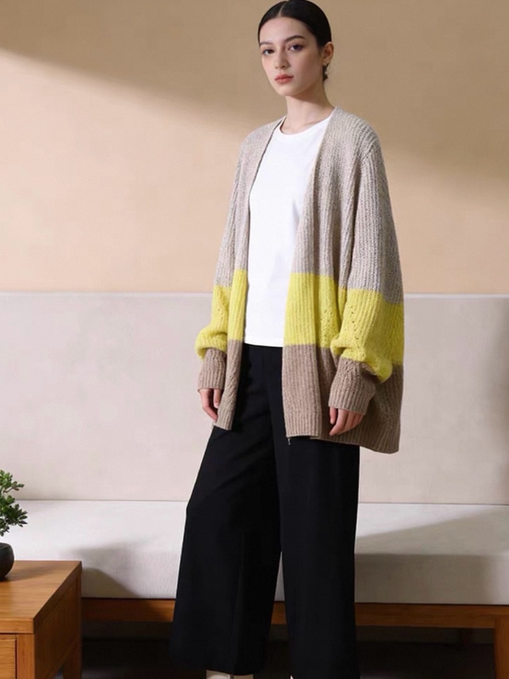 NWT s.Oliver Colorblock Alpaca Wool Blend Open Cardigan